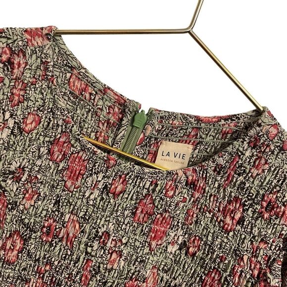 La Vie Rebecca Taylor Camila Crepe Smocked Floral Tiered Long Sleeve Dress XS - Picture 3 of 8